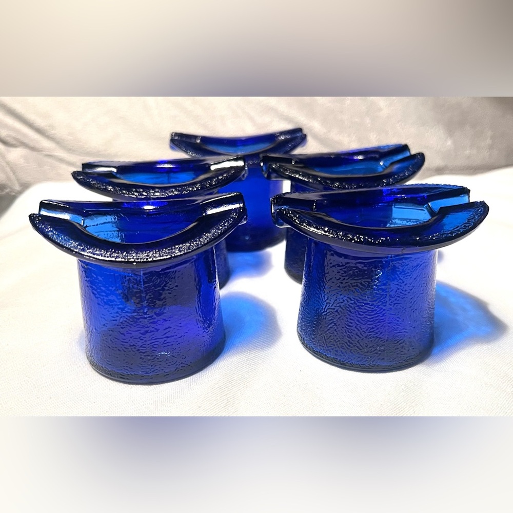 Vintage Cobalt Blue Glass Top Hat Ashtray & Toothpick Holder